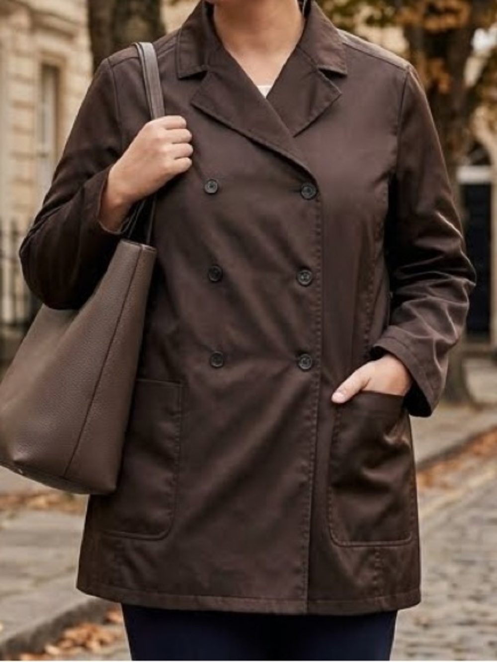 Eddie Bauer Brown Double Breasted Chesterfield Trench Coat Jacket Sheen Large